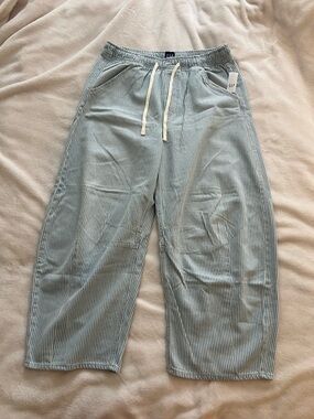 BNW GAP Easy Barrel Pant - Blue & White Pinstripe Wide Leg Drawstring Pants